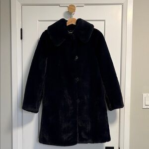 NWOT J. Crew Elegant Navy Blue Faux Fur Coat